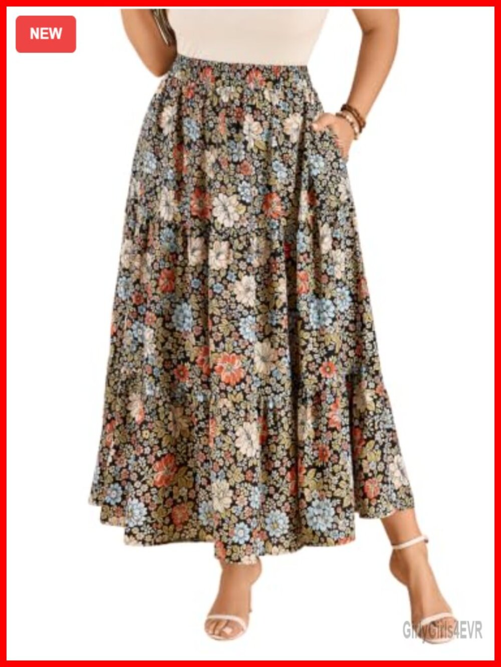 SHESTARR Women's Plus Size Floral Tiered Maxi Skirt A-Line